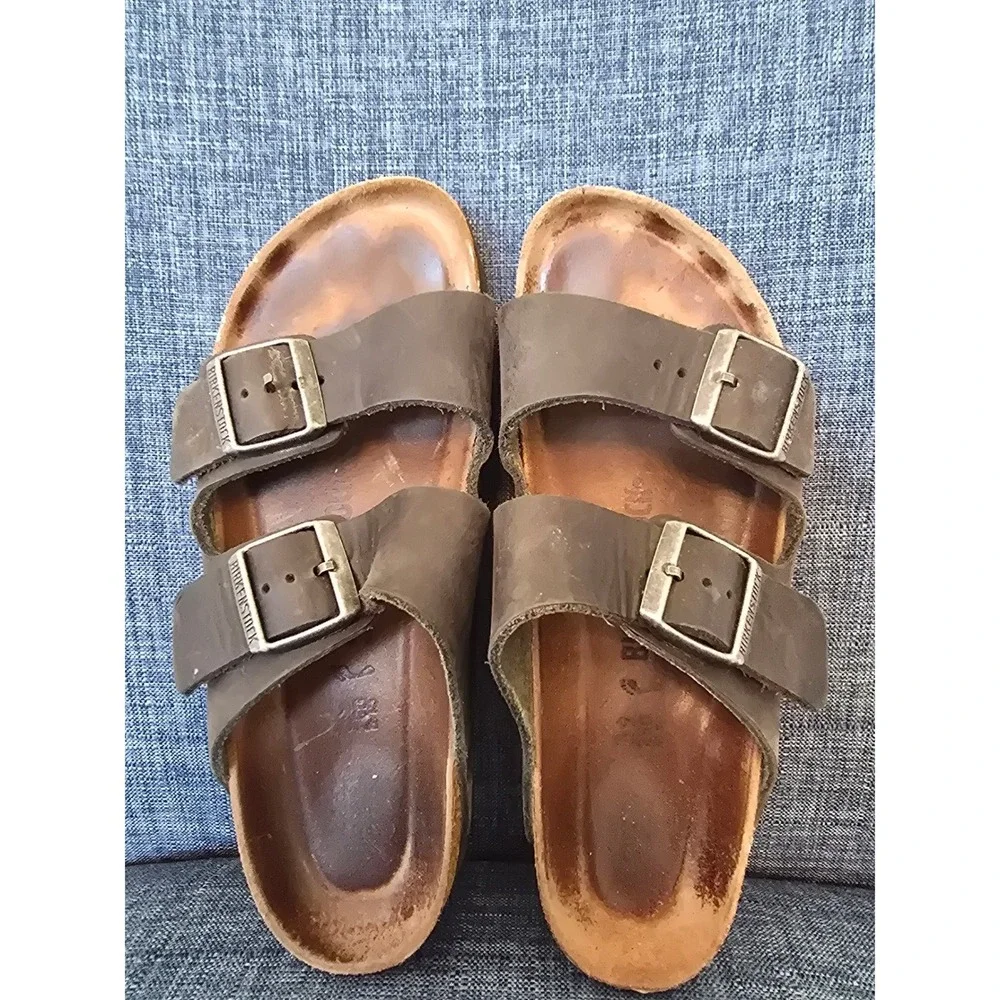 Birkenstock Arizona Tobacco Brown Oiled Leather Sandals Mens 39 L8 M6